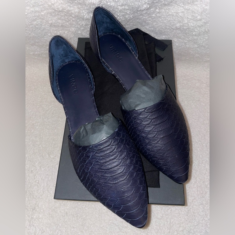 NIB Vince Indigo Leather Pointed Nina Flats Size 10